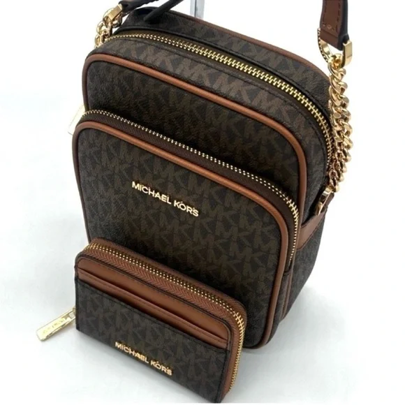Michael Kors Medium NS Chain Xbody Bag & Jet Set Travel MD ZA Card Case Wallet